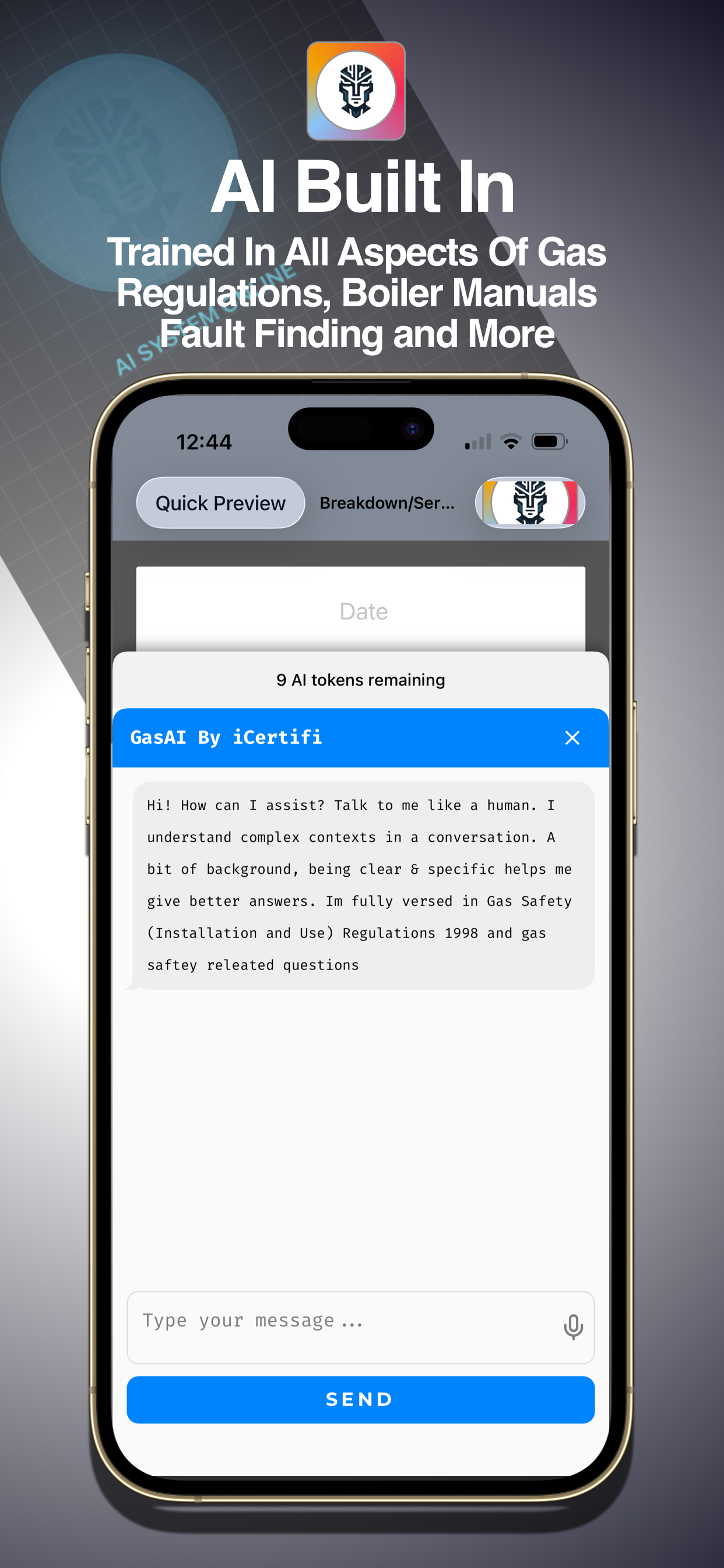 GasCert AI assistant screen